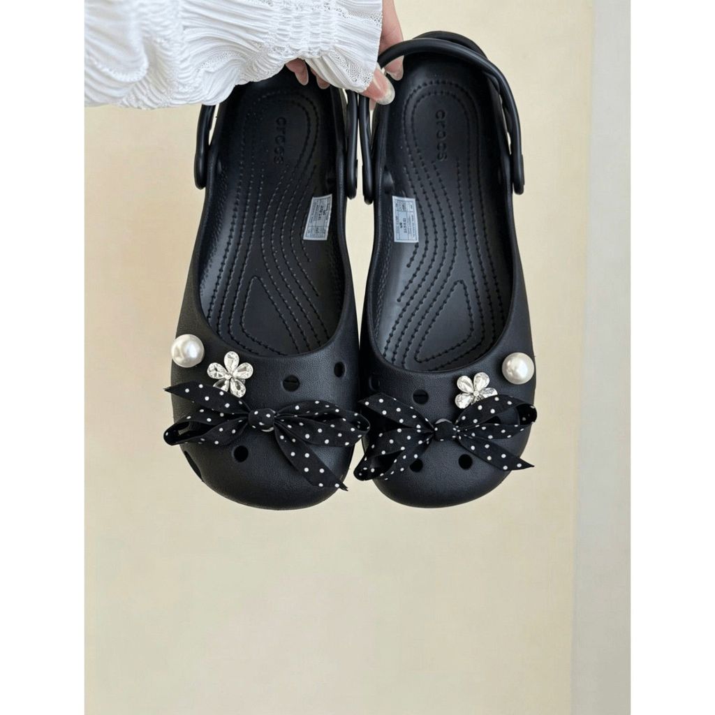 [Pop Small Tone] Original Hole Shoes Shoes Flower Accessories Black Polka Dot Bow Korean Pearl Shoe Buckle diy