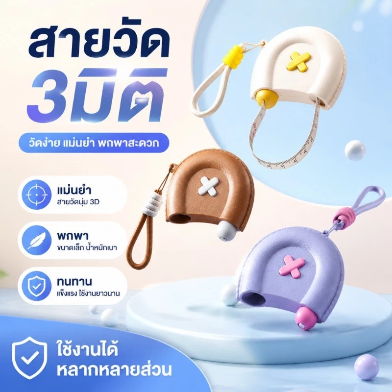 ไม้บรรทัดสามมิติ เอว มาตรฐาน 150cm พกพาสะดวก ตัวเลขชัดเจน กลับตำแหน่งเดิมอัตโนมัติ วัดขนาดเสื้อผ้า รูปร่าง