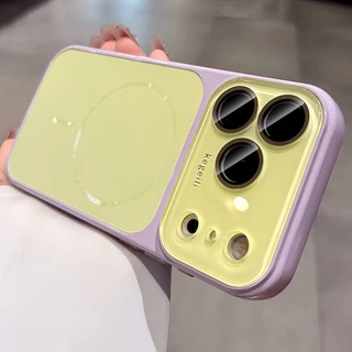 ลาเวนเดอร์ & Lemon Schem + Lanyard ไล่ระดับสีหน้าต่างขนาดใหญ่กรณีปุ่มกล้องสําหรับ iPhone 13 14 15 16 17 Pro Max กรณี Enclosed Anti-fall กันกระแทกปกหลังขอบนุ่ม