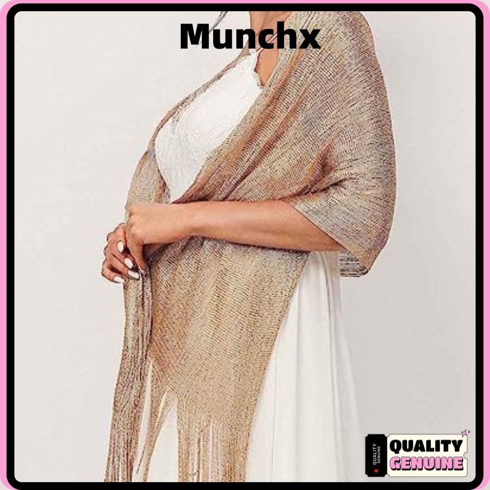 MUNCHX ผ้าพันคอ, ผ้าคลุมไหล่เดรสเงินสีทองกันแดด, พู่ฤดูร้อนหรูหราอารมณ์ผ้าพันคอชายหาดสําหรับผู้หญิง