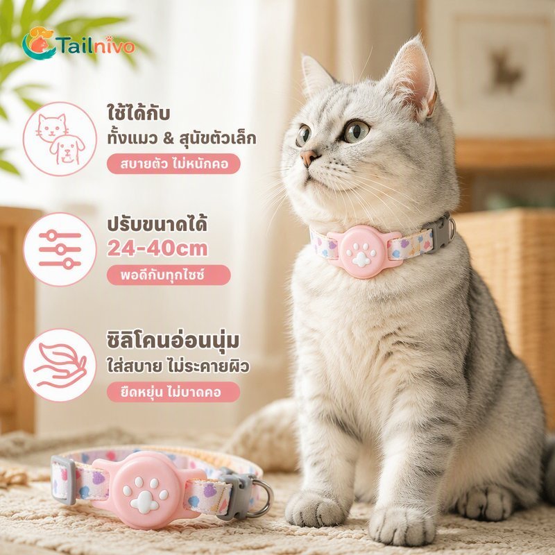 ซิลิโคนปลอกคอติดตามสัตว์เลี้ยง Airtag Holder สายรัดไนลอนนุ่มแบบปรับได้ Anti Lost Cats Dogs