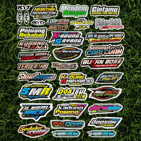 สติ๊กเกอร์ซิ่งพร้อมคํามอเตอร์ไซค์ DS STICKER P0135 บรรจุ 35 ชิ้น | สติกเกอร์วาจาร์รถจักรยานยนต์กันน้
