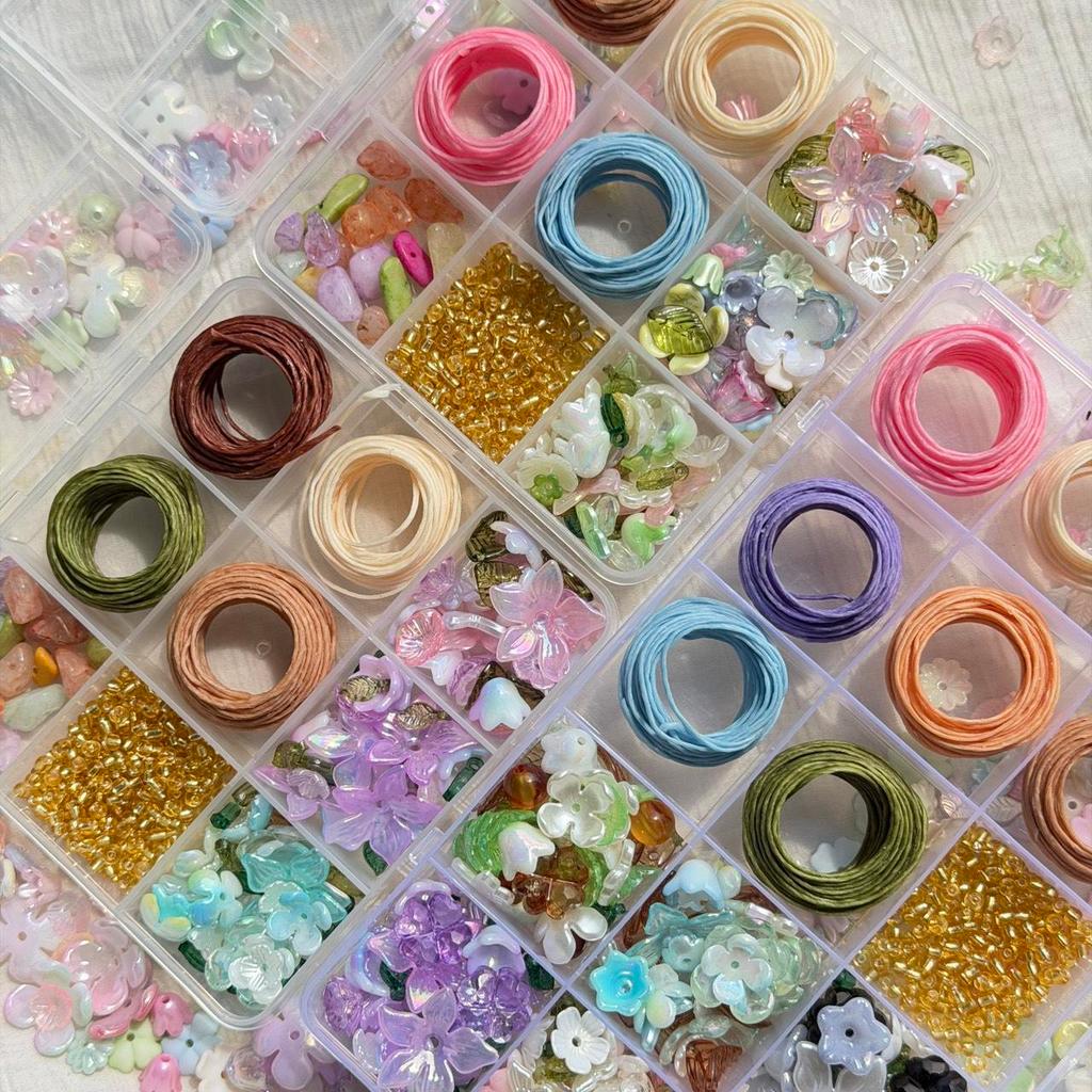 ชุดกล่องเชือกเทียน DIY พร้อมลูกปัดสวนดอกไม้นานาชนิด (กล่อง 9 / 15 / 24 ช่อง) สำหรับทำเครื่องประดับ มือใหม่พร้อมร้อย DIY