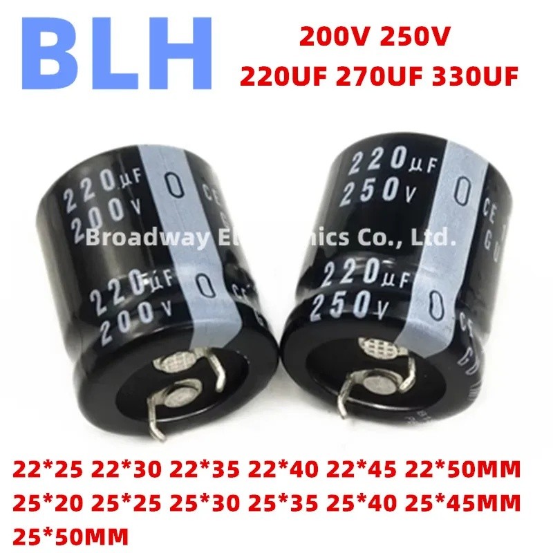 2PCS อลูมิเนียม Electrolytic capacitor 200V 250V 220UF 270UF 330UF 22*25 22*30 22*35 22*40 22*45 22*