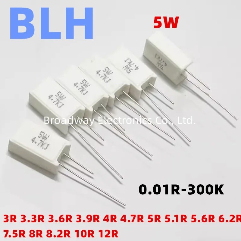 10PCS แนวตั้งซีเมนต์ความต้านทาน SQM 5W 5% 3R 3.3R 3.6R 3.9R 4R 4.7R 5R 5.1R 5.6R 6.2R 7.5R 8R 8.2R 1
