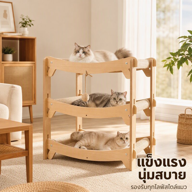 คอนโดแมวไม้ 2 3ชั้น เตียงแมว ลับเล็บแมว เสาลับเล็บ ที่นอนแมว บ้านแมว แข็งแรง