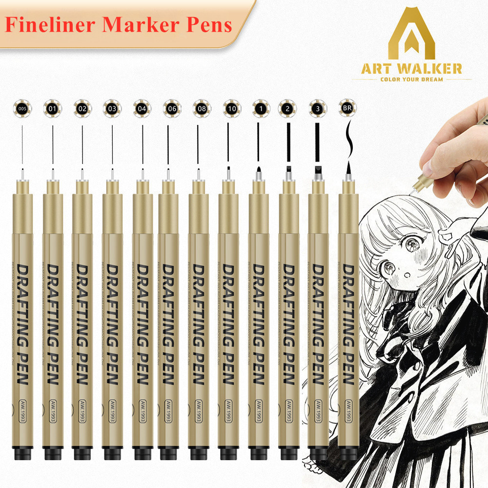 ปากกาตัดเส้นสีดำ กันน้ำ แห้งไว ชุด 6/9/12 ด้าม Fineliner Manga Drawing Pen สำหรับวาดภาพ สเก็ตช์ การ์ตูน