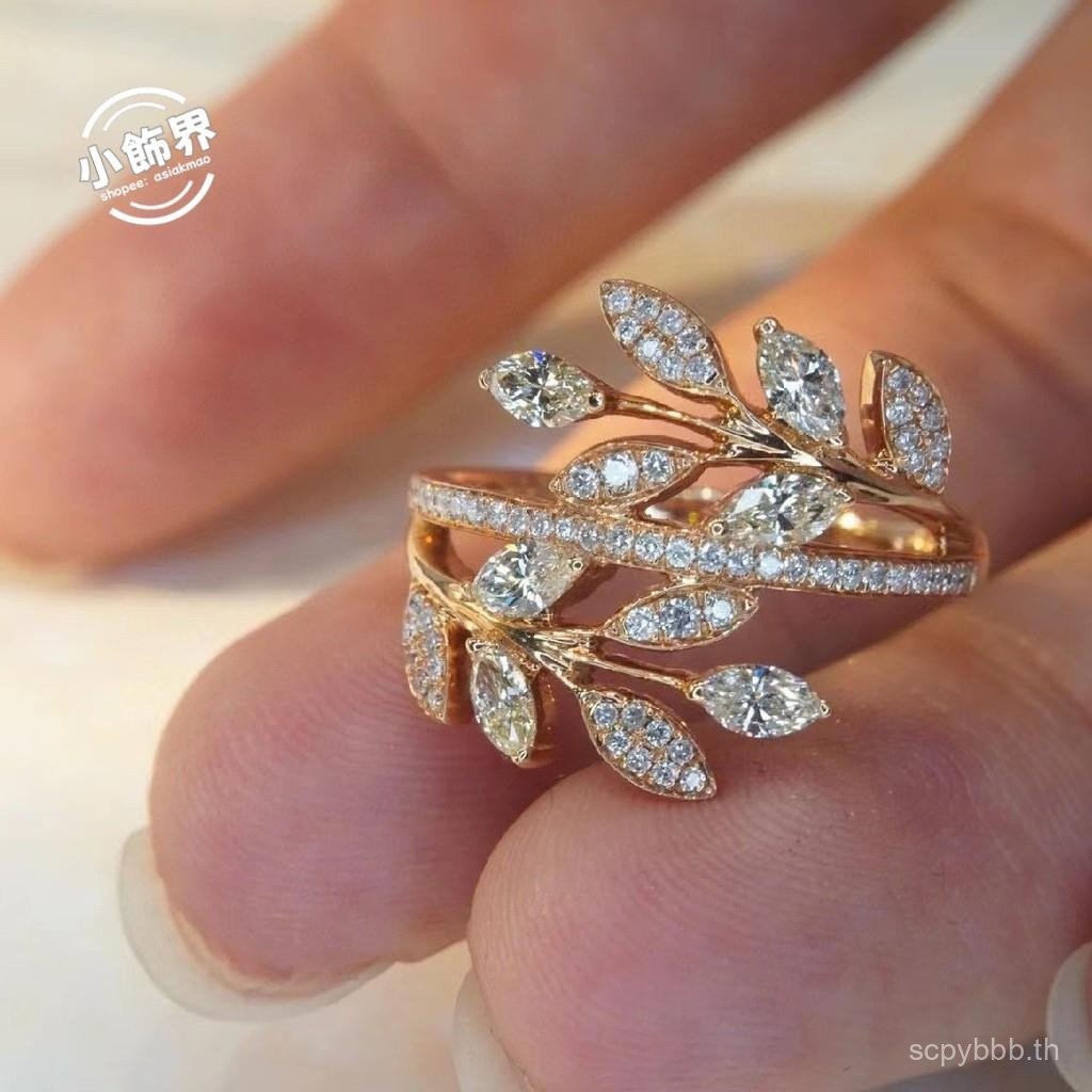 แหวนเงินแท้ 925 ใบชุบ 18K Rose Gold Horse Eye เครื่องประดับขนาดเล็ก B8CT