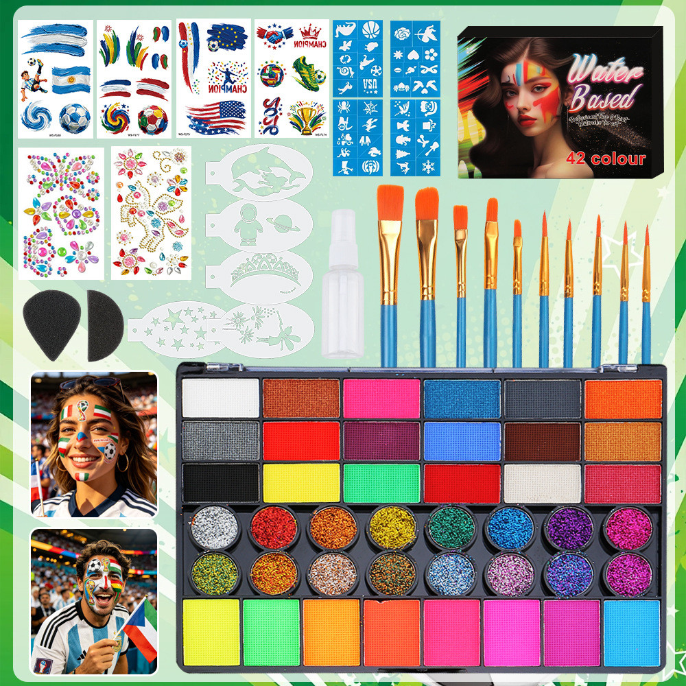 42Colorful World Cup Face Painting Paint Set  Tattoo Stickers, Face Paint, Halloween Face Paint