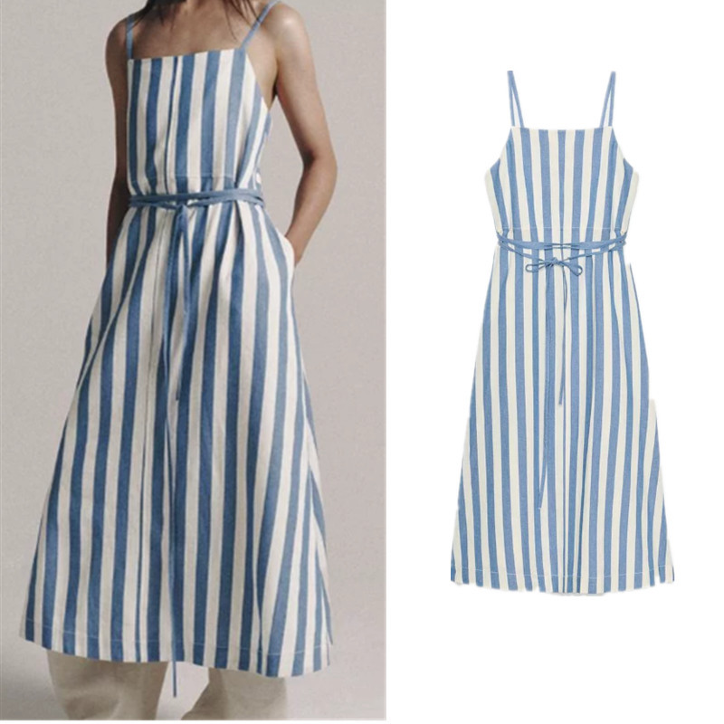ZA เดรสสลิงลายทาง A-Line Hem แบบแบน 2233790