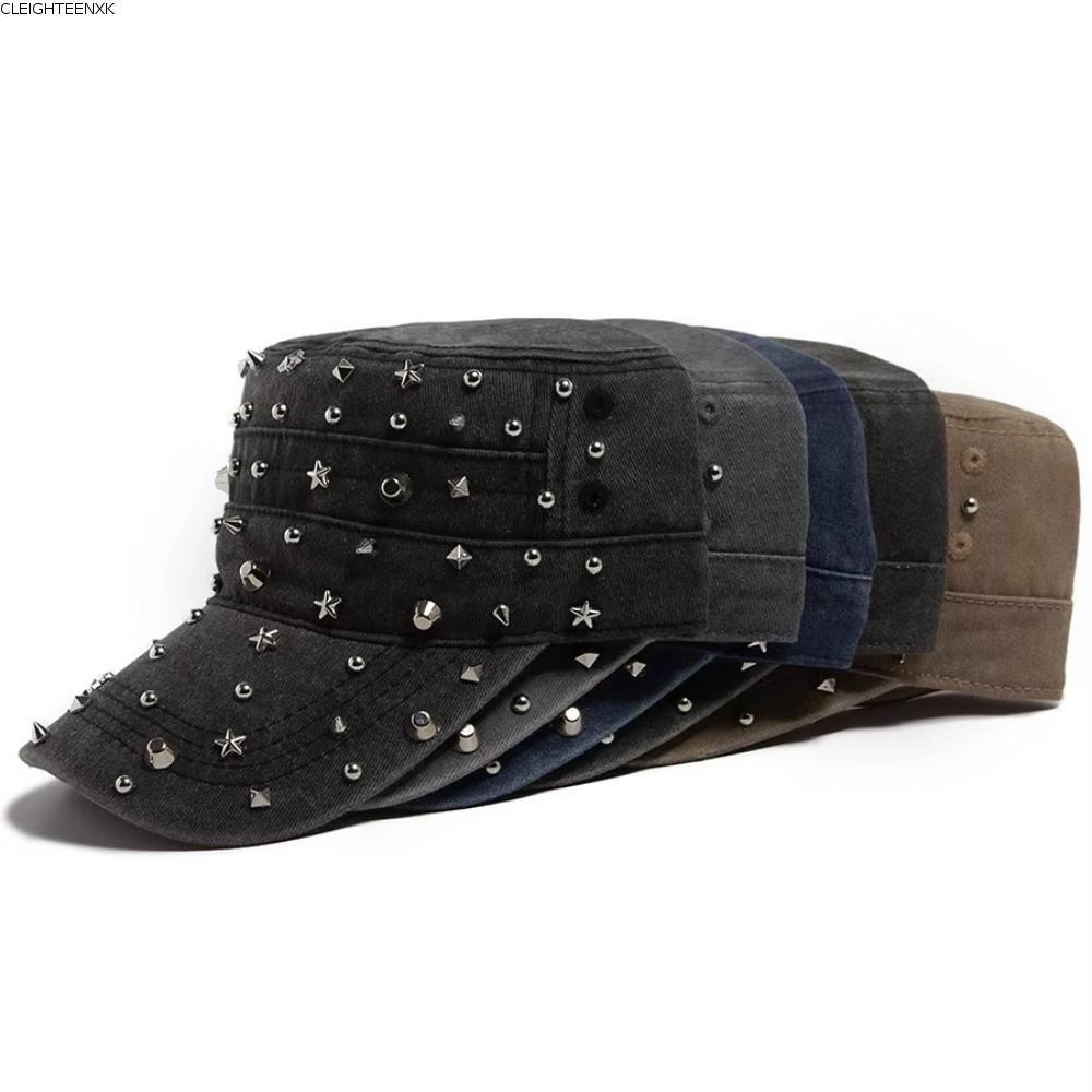 CLEIGHTEEN8H แบนหมวกปรับ Rivet Design เบสบอลหมวก,แฟชั่น Retro สไตล์ Punk Rock Y2K ความงาม Trucker หม