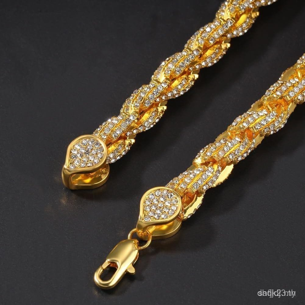 9mmIcedOutTwistedRopeChainสร้อยคอสร้อยข้อมือ,Pendant-Compatible,Golden/Silvery/RoseGold,7-9 Bracelet