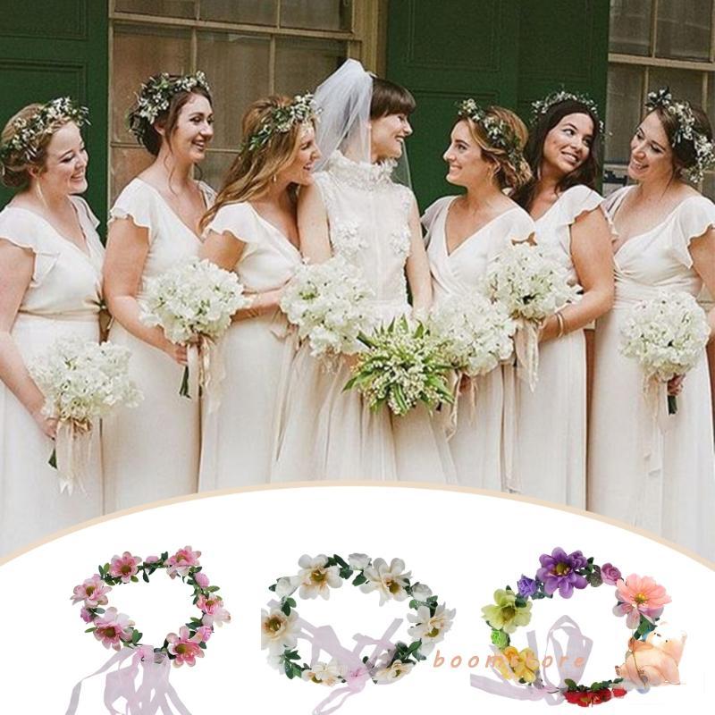 Boom Beauty Garland ที่คาดผมเทศกาลมงกุฎดอกไม้งานแต่งงานกลางแจ้งเพื่อนเจ้าสาวพรหม