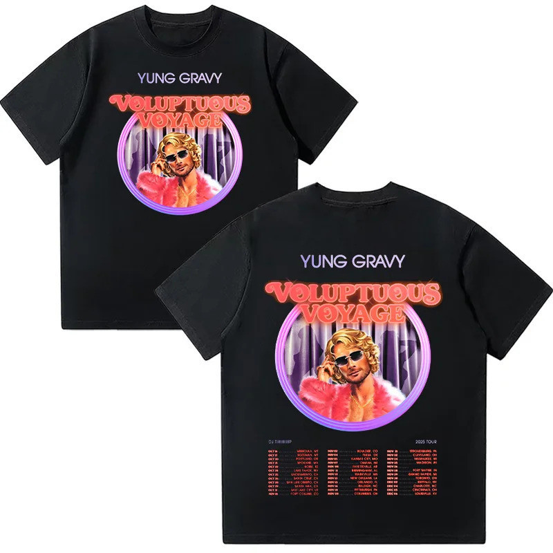 เสื้อยืดคอตตอน Yung Gravy เสื้อยืด Yung Gravy Voluptuous Voyage Tour ดีไซน์ใหม่ เสื้อผ้าฮาราจูกุ ยูน
