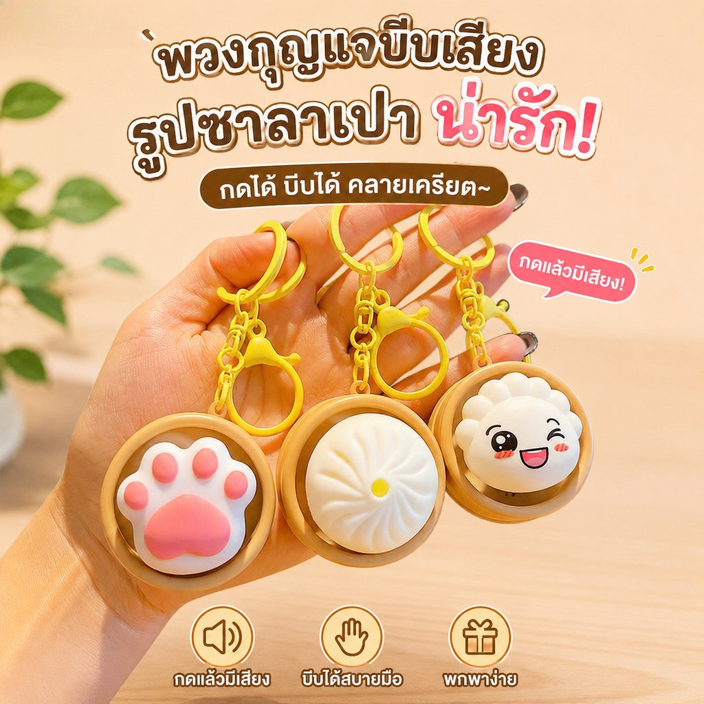 Dumpling Clicker พวงกุญแจ ของเล่นกดคลายเครียด ของเล่นคลายเครียด ของเล่นแก้เบื่อ กดมีเสียง พกพาง่าย