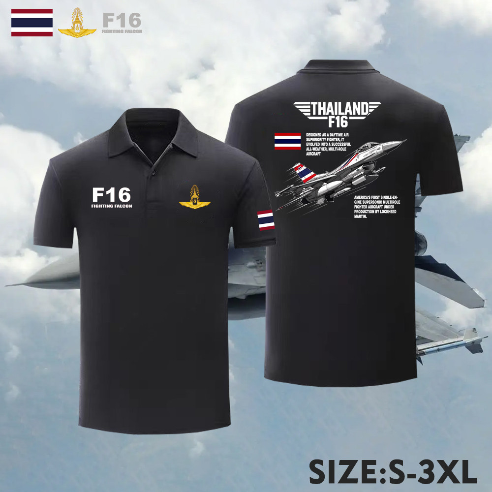 เสื้อโปโล F-16 พิมพ์เครื่องบินขับไล่ F-16 Peace Thailandผ้าฝ้ายสวมใส่สบาย S-3XL Unisex "F-16 FIHTIN 