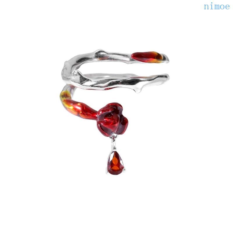 Nio Rose Flower Ring Fashion Lady Finger Jewellery Valentines Day Y2K Jewelry