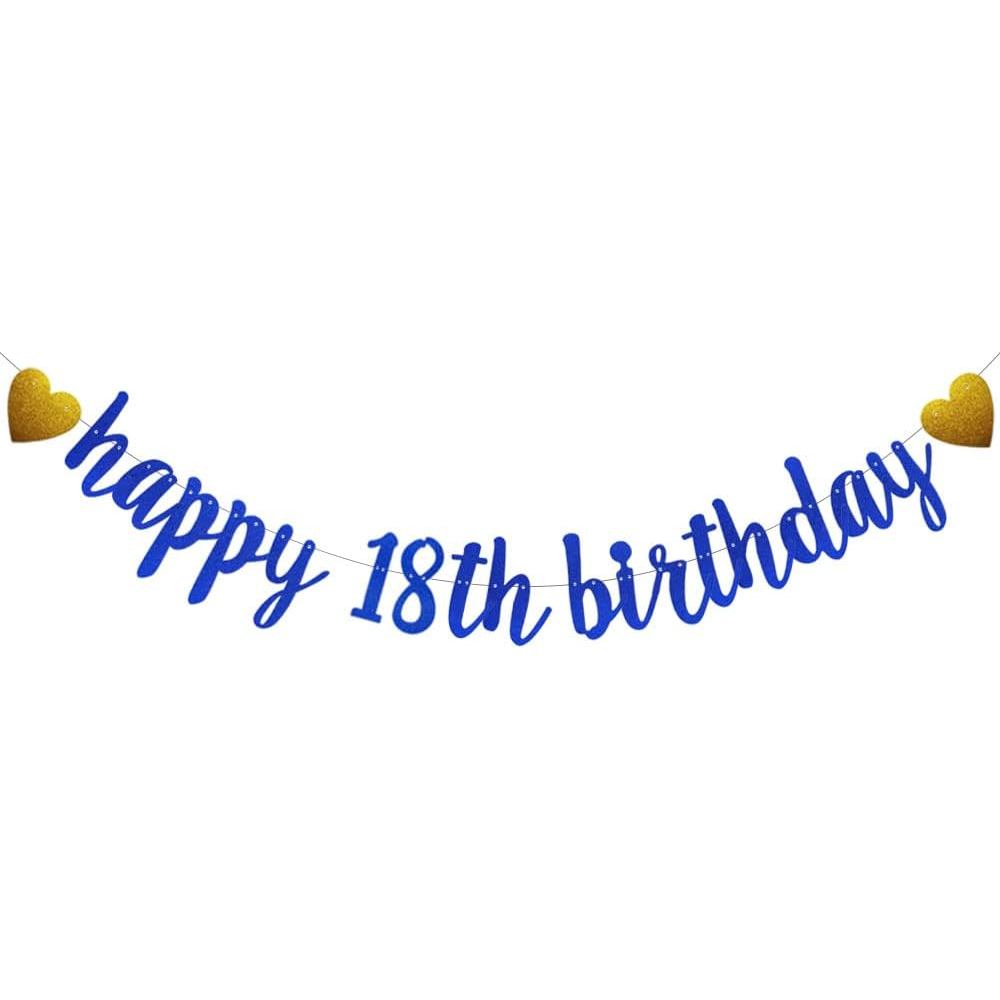 SUNbetterland Blue glitter Happy 18th Birthday Banner, Pre-Strung,18th Birthday Party Decorative Sup
