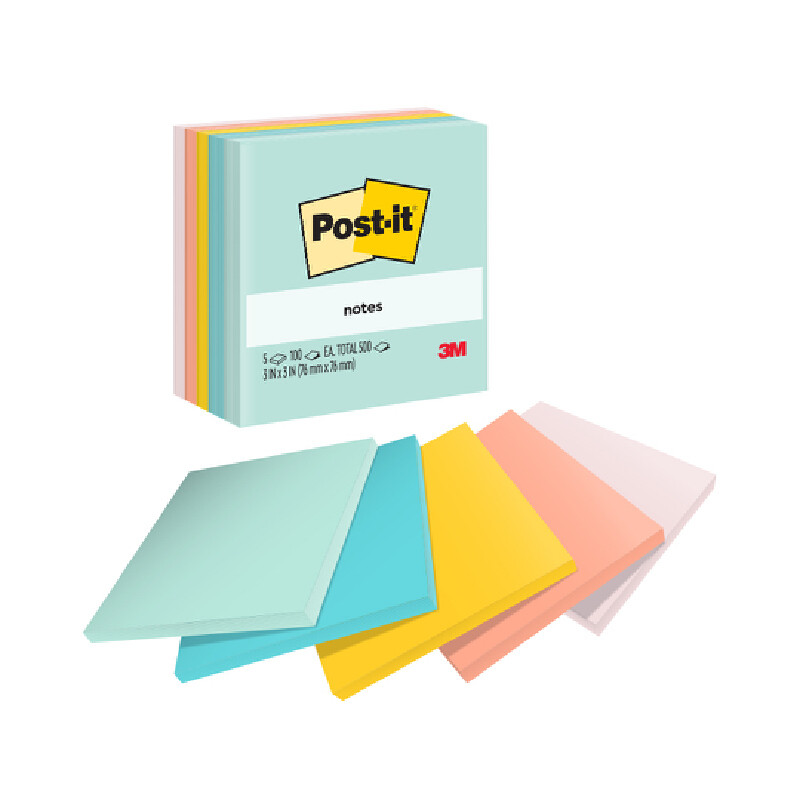 POST-IT กระดาษโน้ต รุ่น 654-5AP คละสีพาสเทล ขนาด 3x3 นิ้ว (แพ็ค 5 เล่ม)