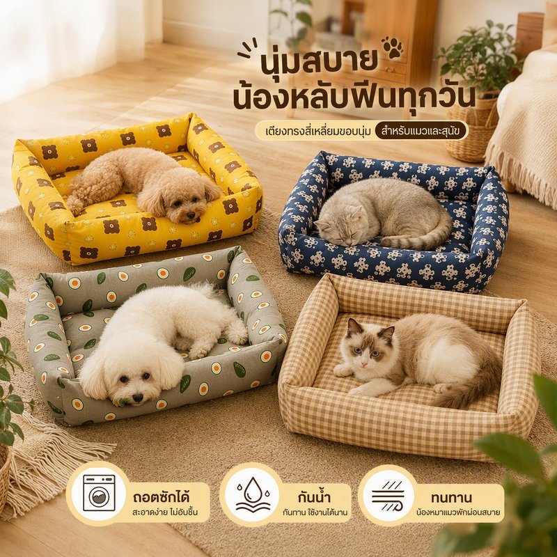 ที่นอนสุนัขแมว เบาะรองนอนสัตว์เลี้ยง นุ่ม ระบายอากาศ ถอดซักได้ กันน้ำ กันรอยขีดข่วน
