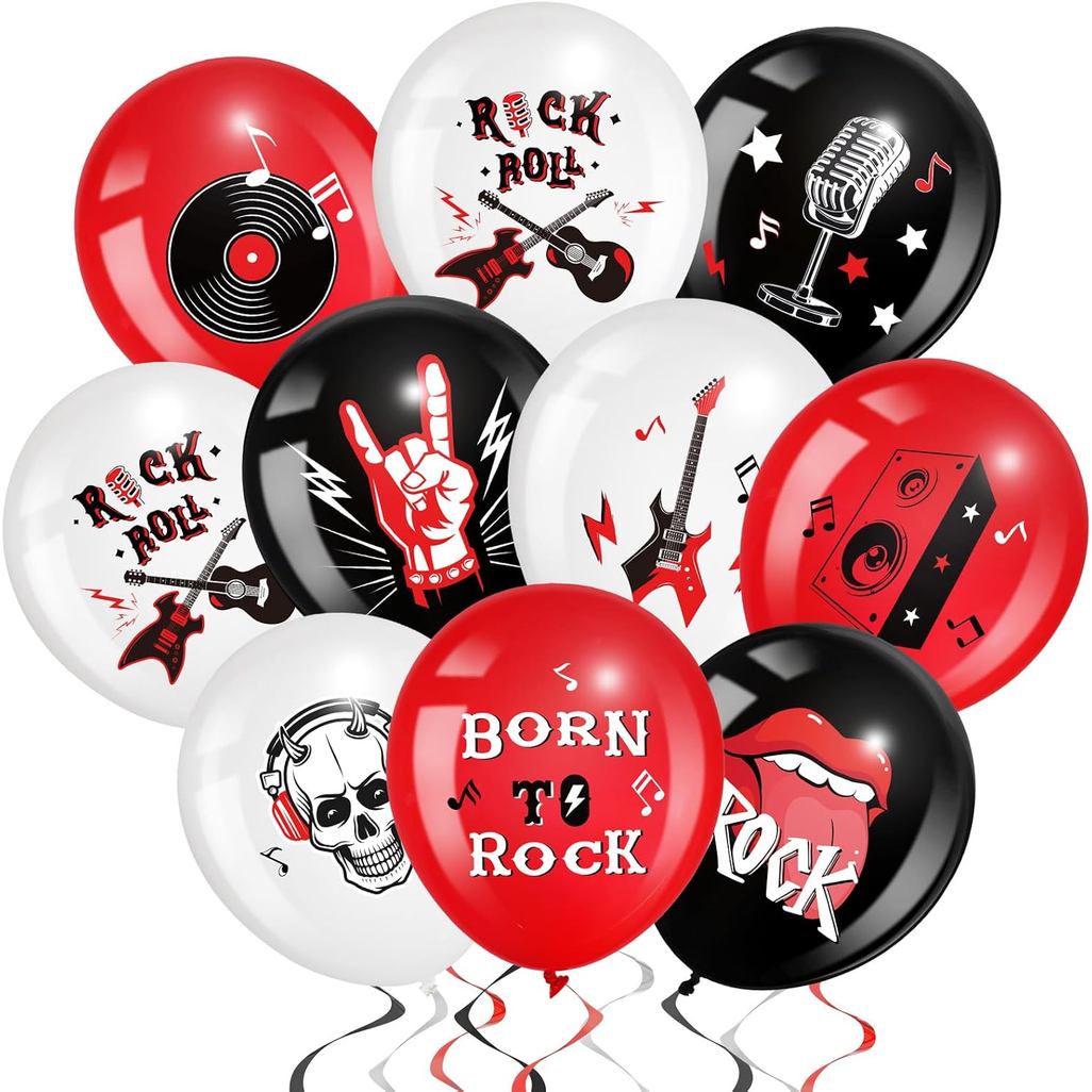 Aoriher 54 ชิ้น Rock และ Roll Party Decor 12 นิ้ว Born to Rock ลูกโป่งยางเพลง Theme Band Favors สําห