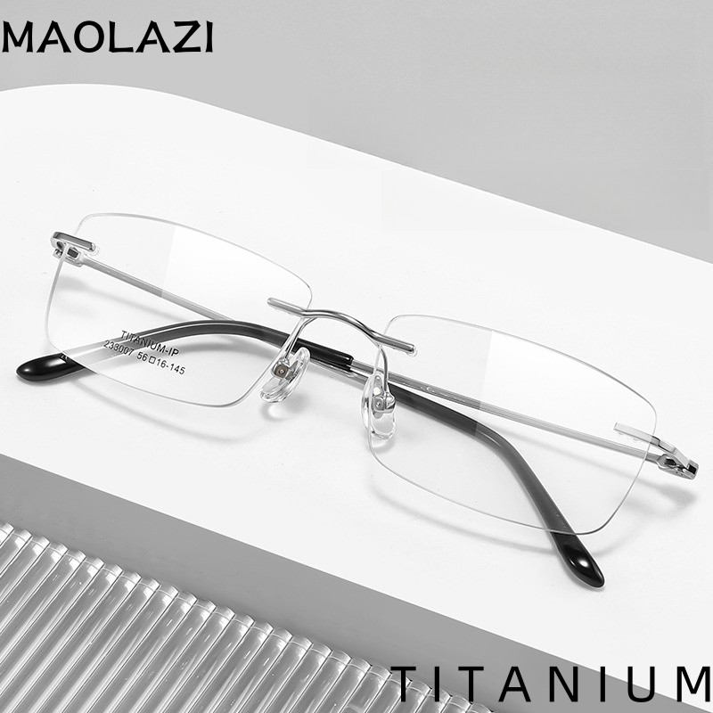 MAOLAZI แฟชั่นแว่นตาสบาย Retro Titanium Square Rimless แว่นตา Prescription กรอบแว่นตาสําหรับชาย 2330