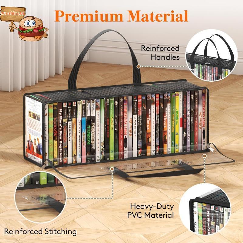 Sun PVC Clear Organizer กระเป๋าซิปปิดกันฝุ่น DVD Storage Holder สําหรับหนังสือการ์ตูนห้องนอน Storage