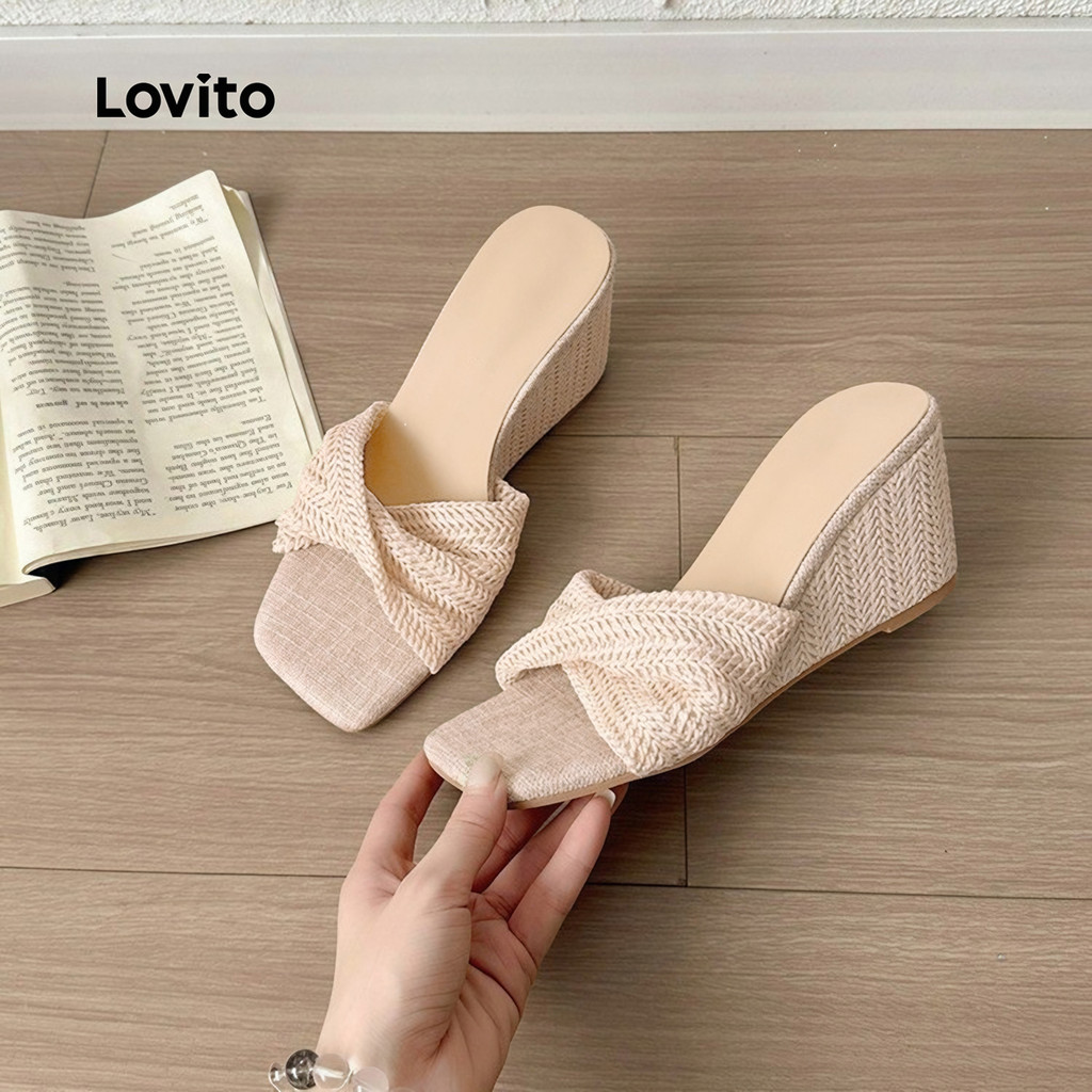 Lovito حذاء كعب ويدج — بيج — صورة 7