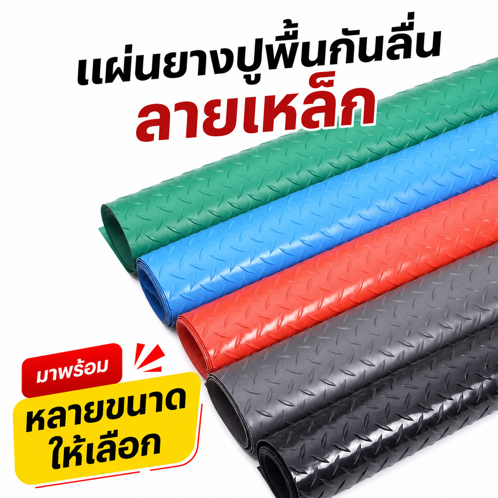แผ่นปูพื้น แผ่นยางกันลื่น พรมปูพื้น 1/1.5*1/2/5M. PVCลายเว้านูน เลือกความยาวได้พื้นกันลื่น