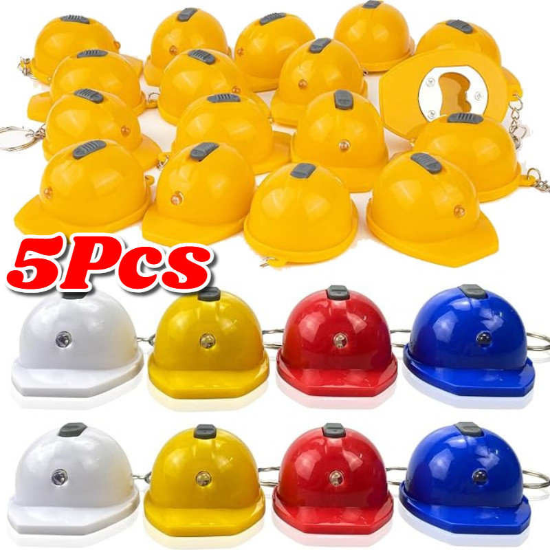 5 ชิ้น Creative Mini Safety Hard หมวกพวงกุญแจไฟฉาย - หมวกกันน็อคอเนกประสงค์รูปที่เปิดขวดจี้เด็กวันเกิด Party Decor ของขวัญ