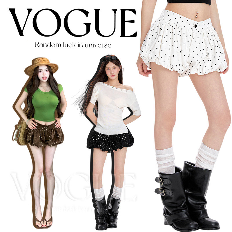 Vogue🌟พร้อมส่ง🌟 กางเกงบอลลูนลายจุด สำหรับผู้หญิงเอวสม็อกหลัง ทรงน่ารักดูลูกคุณสุดๆ (NZ3784)