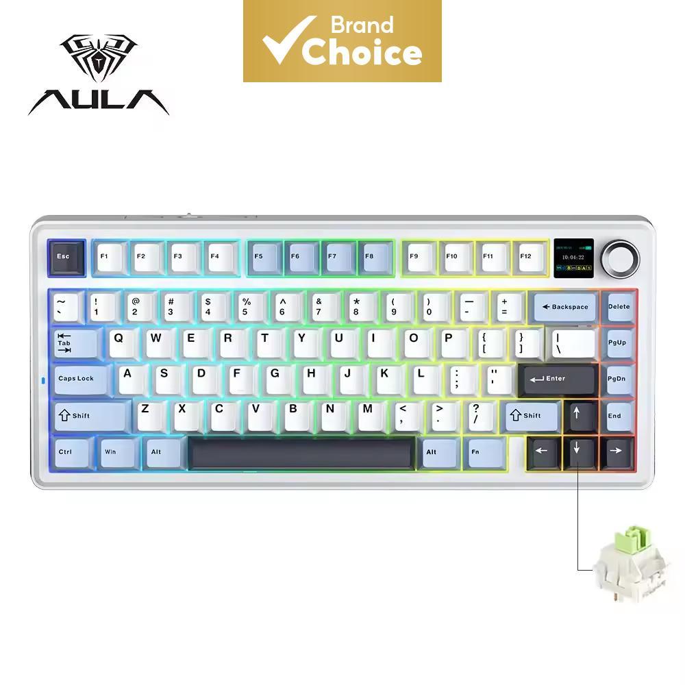 คีย์บอร์ดเกมมิ่งแมคคานิคอลแบบไร้สาย AULA F75 MAX ขนาด 75% พร้อมหน้าจอ TFT ปุ่มหมุน RGB แบ็คไลท์ ถอดป