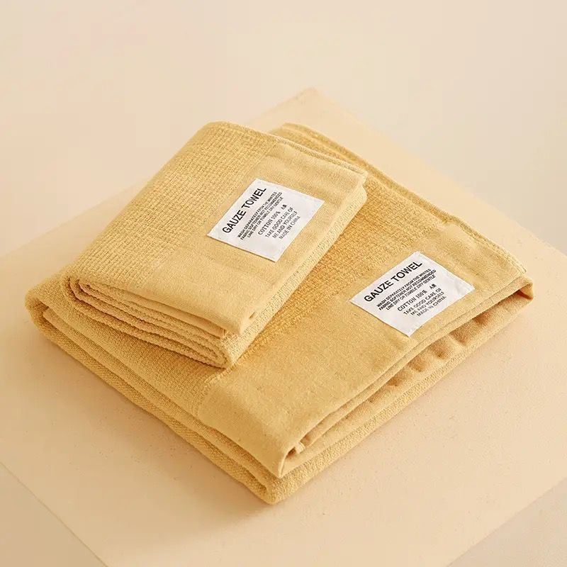 New Product#Free shipping pure cotton crinkled gauze towel, beige gauze simple face towel, soft and 
