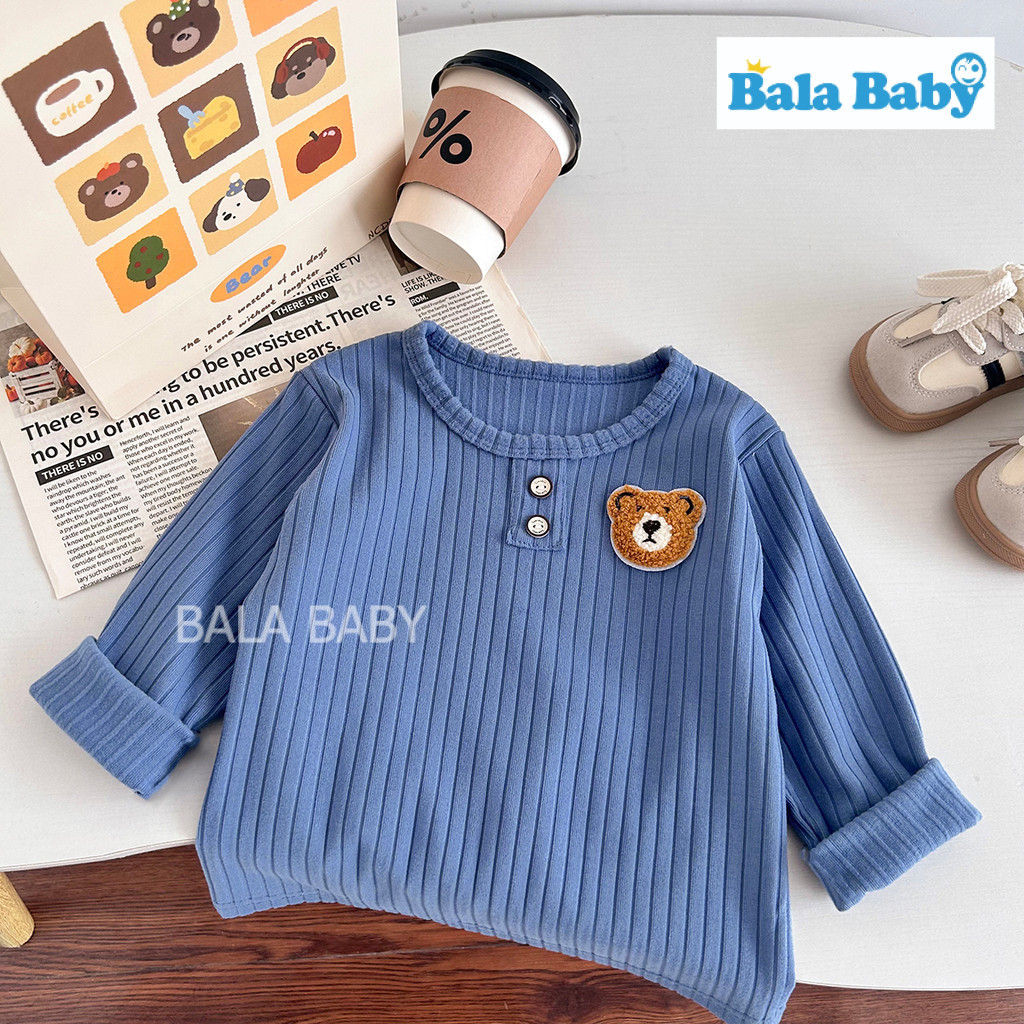 เสื้อยืดแขนยาว เสื้อแขนยาวเด็ก ผ้าร่องคุณภาพดี สีพื้นลายหมี Size80-120cm CX41 รูปที่ 8