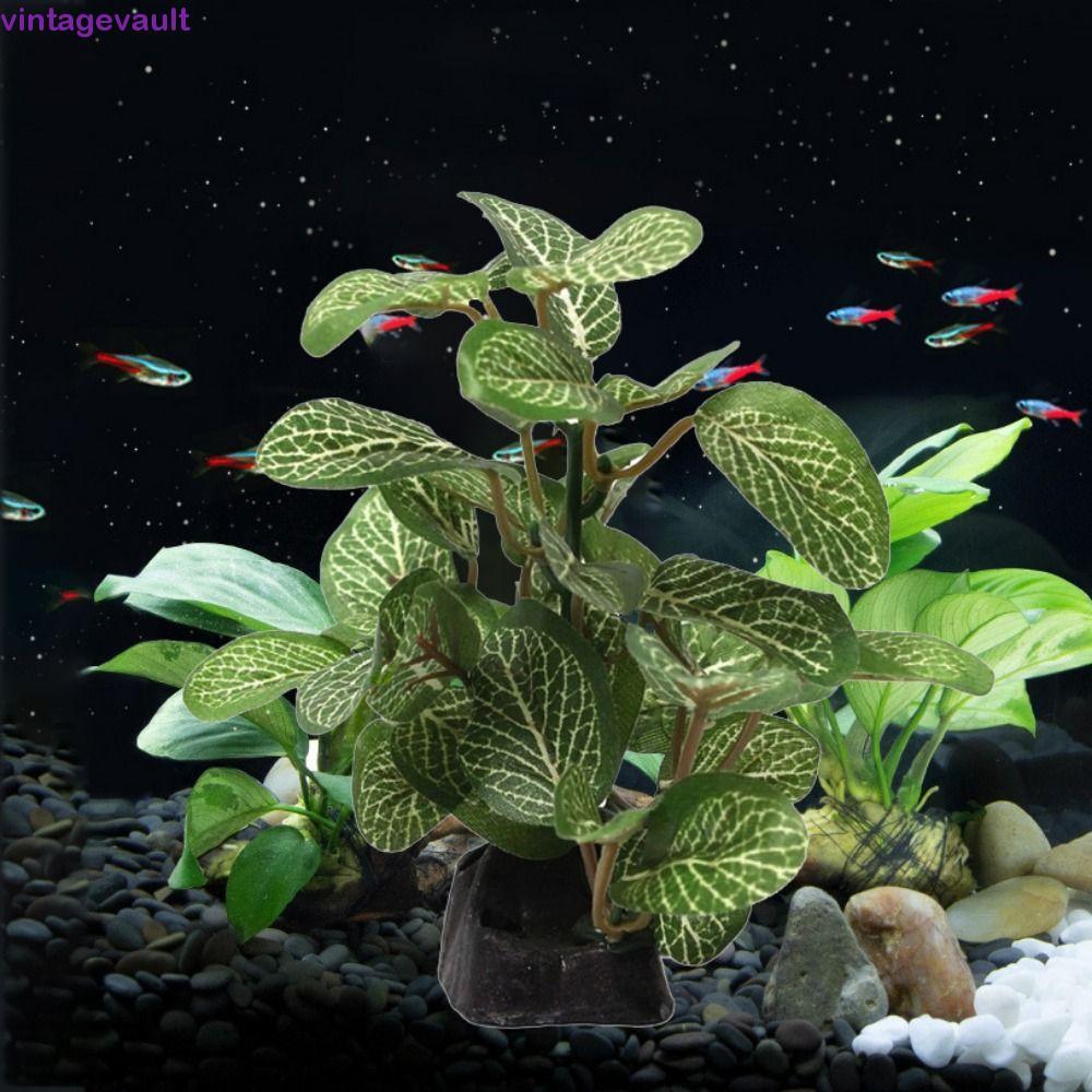 VINTAGEVAULT พืชประดิษฐ์พลาสติกใต้น้ํา Creative Green Faux Silk Aquarium Plants