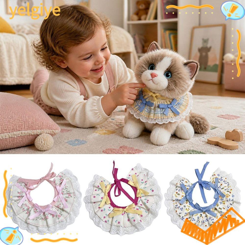 YELGIYE เอี๊ยมตุ๊กตาตกแต่ง, Checkered Pattern Dress-Up Accessory Pet Bib, Floral Pattern Decorative 