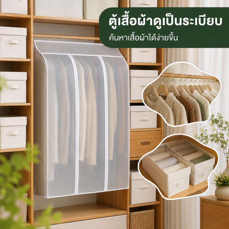ถุงคลุมเสื้อผ้ามีซิป ถุงคลุมเสื้อผ้า กันฝุ่นกันชื้น แบบปิดทั้งใบ โปร่งใส สำหรับสูท เสื้อโค้ท แขวนเก็บในตู้เสื้อผ้า