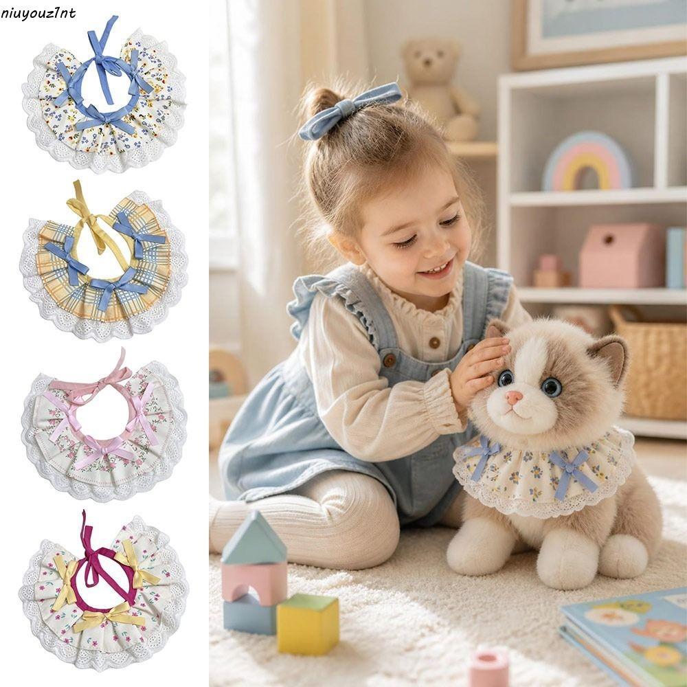 NIUYONI ผ้ากันเปื้อนตุ๊กตาตกแต่ง, Checkered Pattern Dress-Up Accessory Pet Bib, Floral Pattern Decor