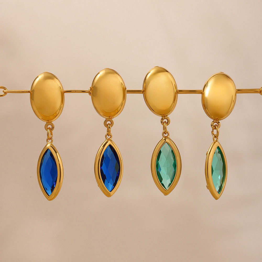 Omaka นําเข้าภาษาเช็คคําแก้วคริสตัลต่างหูหรูหราอารมณ์สแตนเลส 18K Gold เครื่องประดับต่างหู ZZZQ