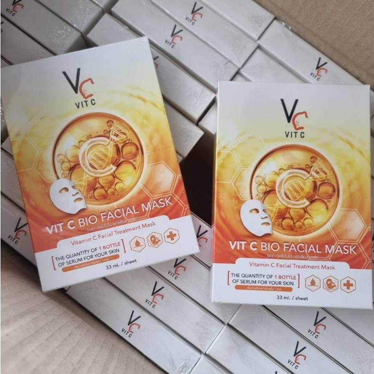 [แบบกล่อง] VC Vit C Facial Mask Bio Mask [6 ซอง/กล่อง][เลือกสินค้า] มาส์กวิตซีเกาหลี จบทุกปัญหาผิว — صورة 6