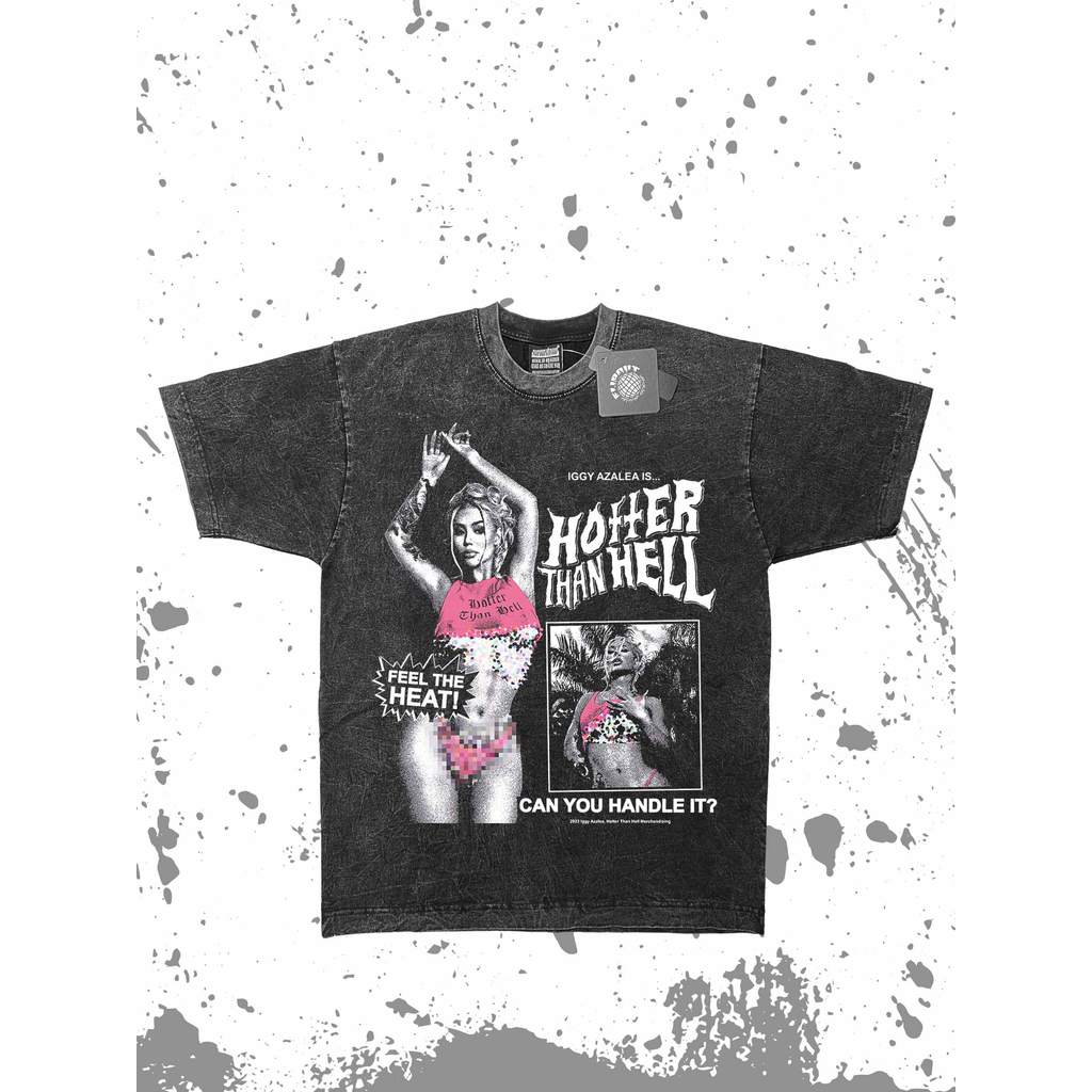Iggy Azalea vintage tee Rap Hip Hop การพิมพ์ดิจิตอลแขนสั้นผู้ชายผู้หญิงหลวมผ้าฝ้าย Portrait T