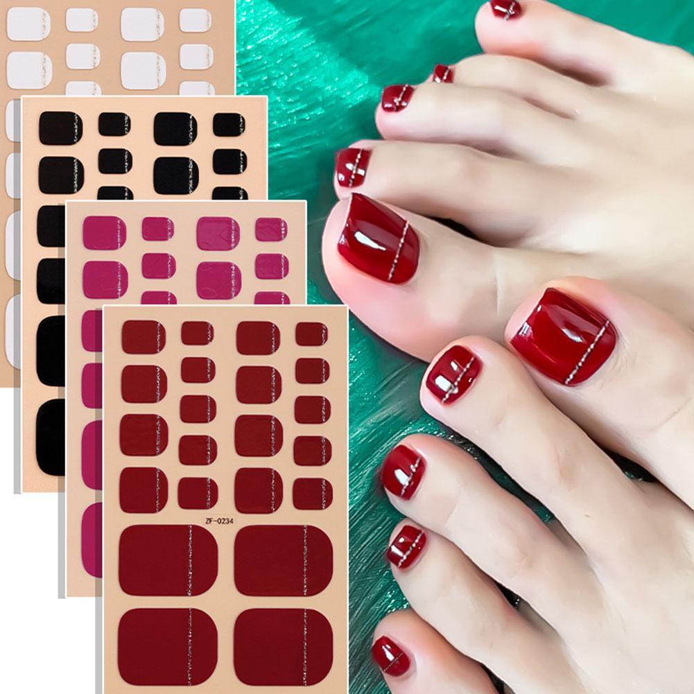22tips Glossy Red Toe สติ๊กเกอร์ติดเล็บคลุมทั้งหมดสีเท้าอบ Uv กดบนเล็บเท้า A9z3