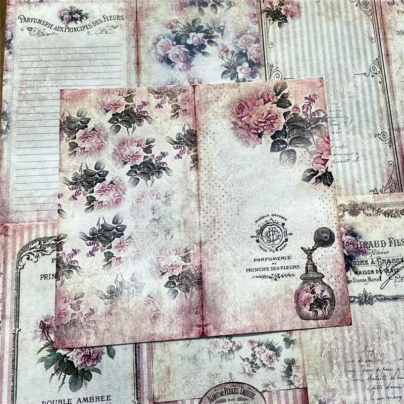 Junk journal Retro ดอกไม้ขวดน้ําหอมคู่มือ Art ฐานขยะพื้นหลังวัสดุกระดาษ