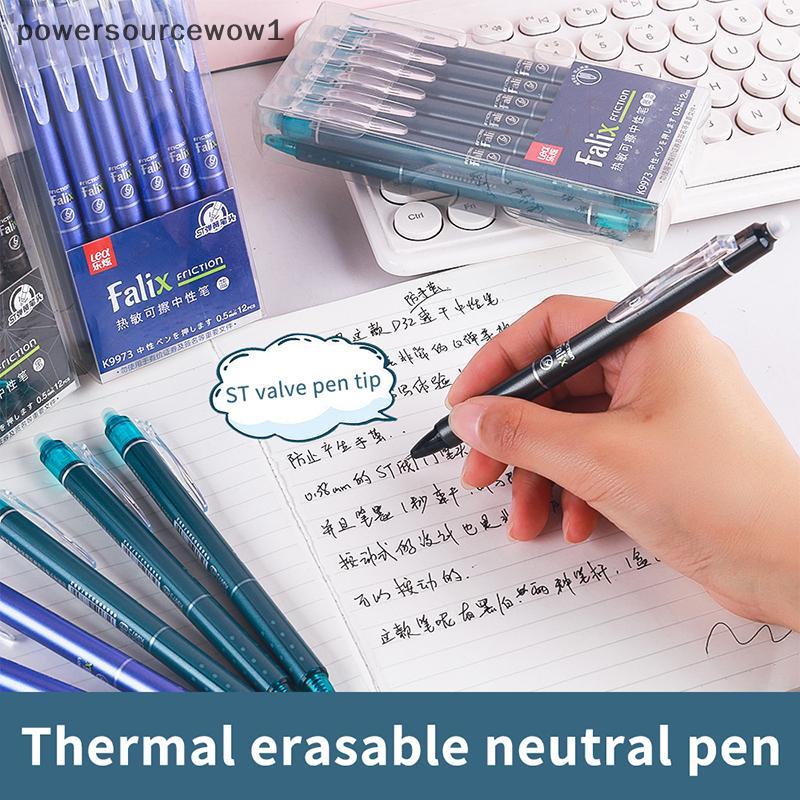 WOW 12 ชิ้น 0.5 มิลลิเมตร Erasable ปากกาเจลชุดกดประเภทปากกาลูกลื่นโรงเรียนสํานักงานเครื่องเขียนอุปกร