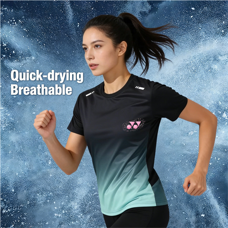 YY เสื้อยืดแบดมินตัน Unisex Gradient Quick Dry Breathable Tennis Training Sport Jersey