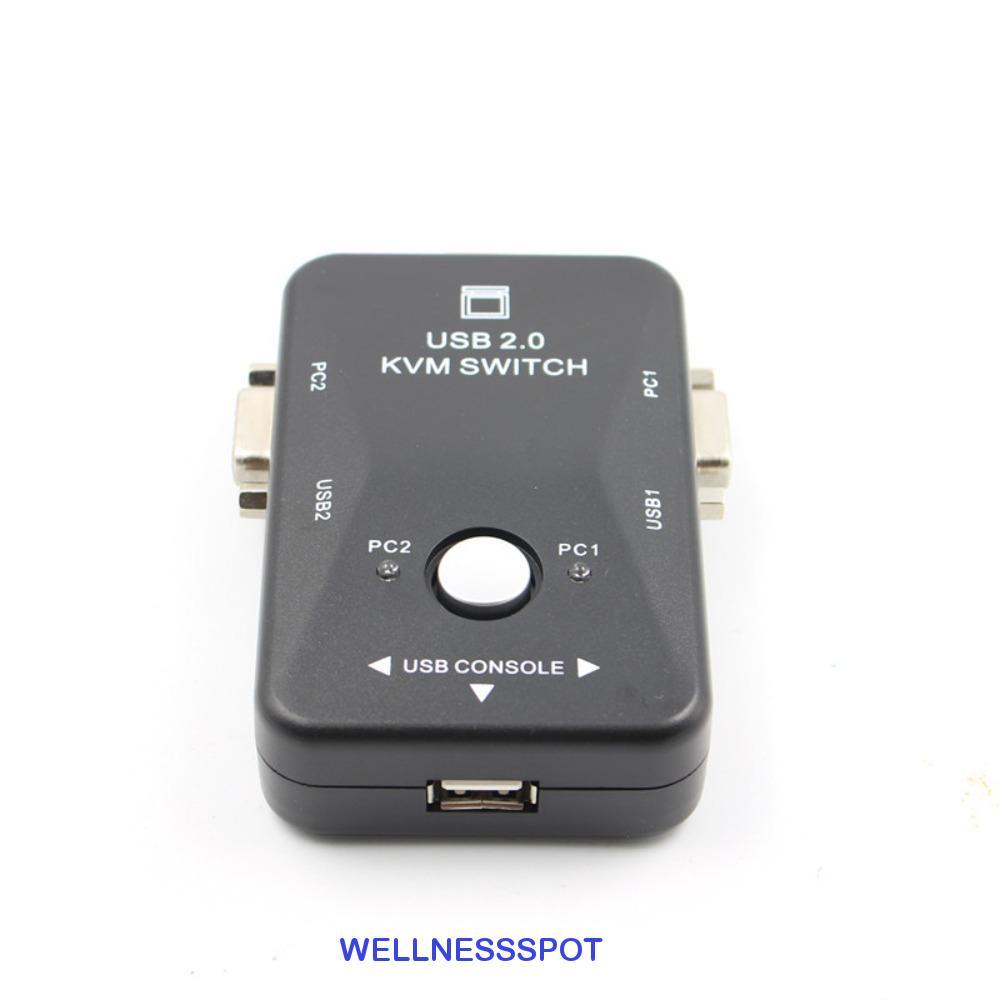WELLNESSSPOT สวิตช์ VGA KVM 2 in 1 Out Switcher USB 2.0 KVM Switch Splitter, กล่องแยกสะดวกยืดหยุ่น K