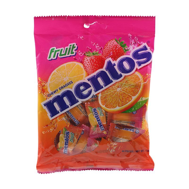 เมนทอสลูกอมรสผลไม้รวม 118.8กรัม Mentos Candy Fruity 118.8g. [หมายเลขบาร์โค้ด 8990800003894]