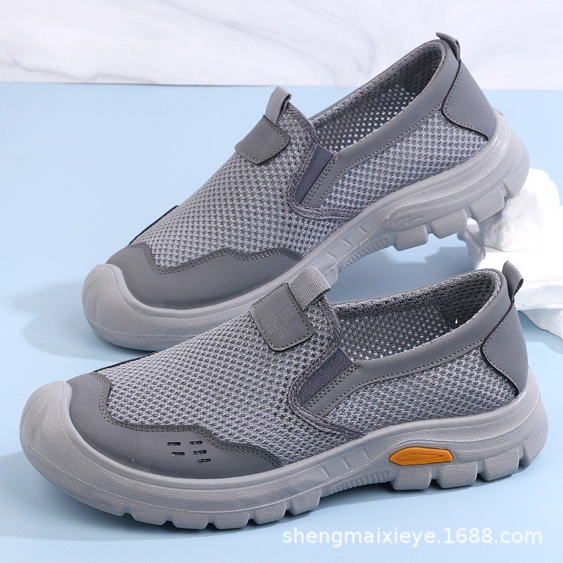 Yuantou Old Beijing Cloth Shoes Mens Mesh Shoes Breathable Slip-On Dad Shoes Soft Sole Casual Shoes 