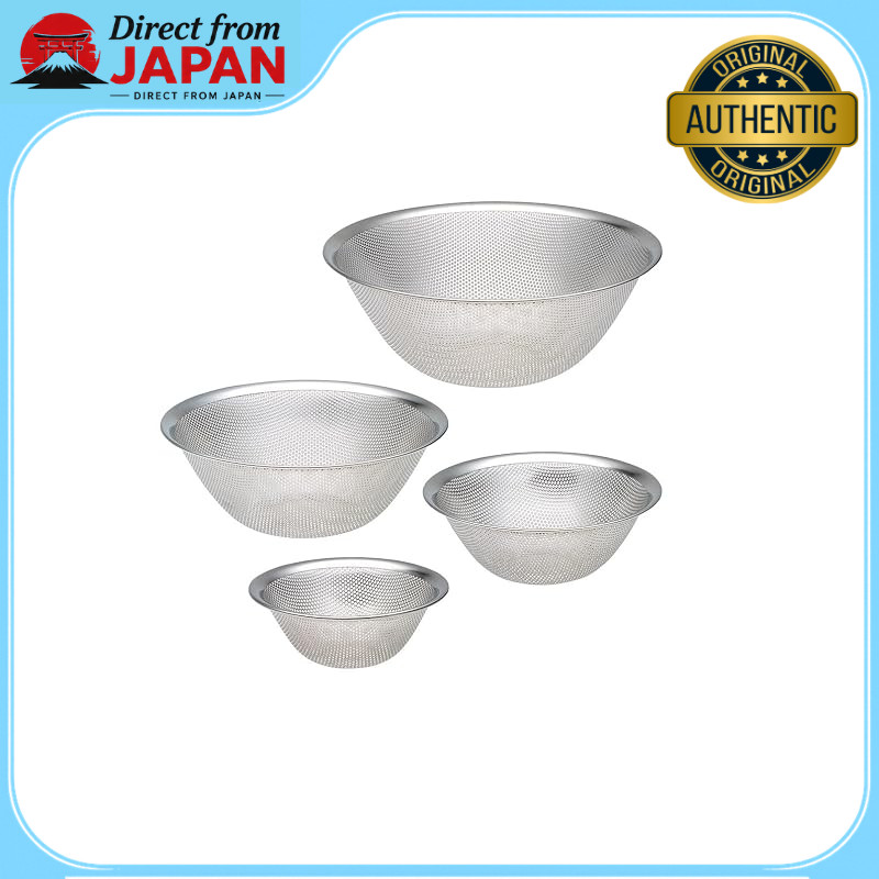 Sori Yanagi Stainless Steel Punching Strainer Set (19, 23, 27 cm) - Excellent Drainage and Easy to C