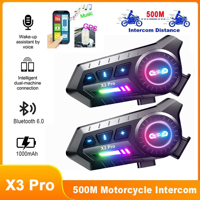 X3 pro บลูทูธ 6.0 หมวกกันน็อครถจักรยานยนต์ Intercom 500M ไร้สาย Interphone Intercomunicador 1000Mah 